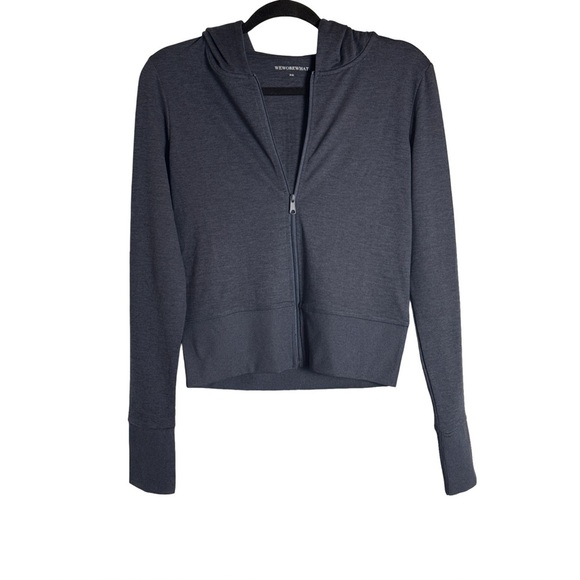 WeWoreWhat Fitted Zip-Up Hoodie Heather Navy Size M NWT - Picture 2 of 9